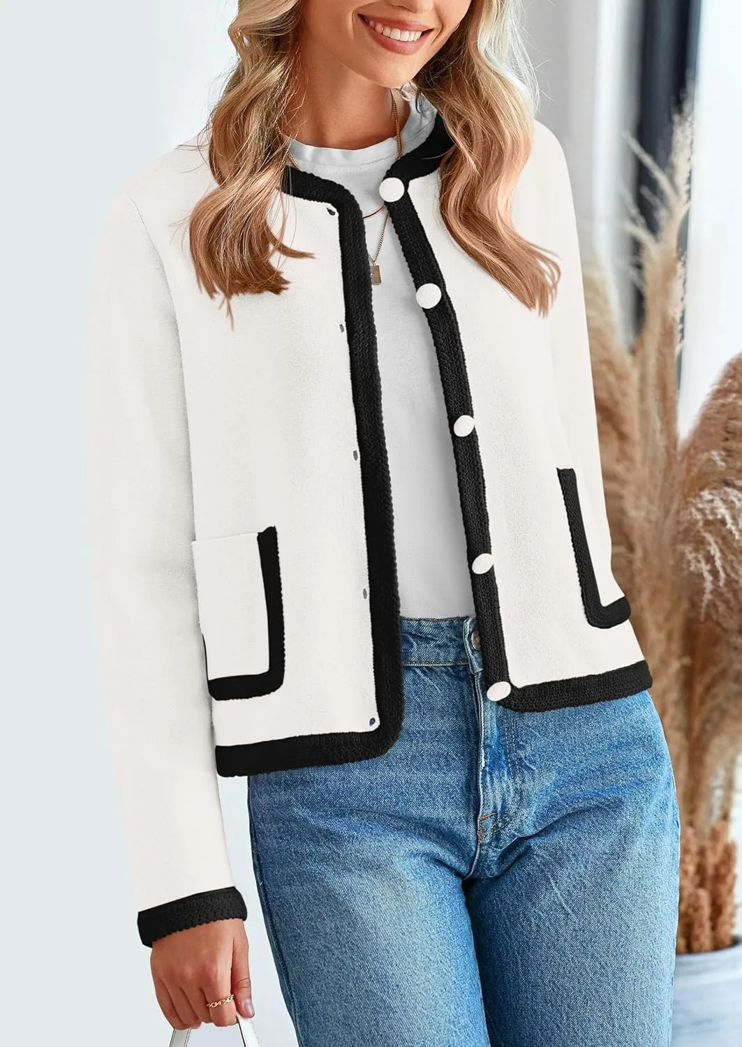 PRETTYGARDEN Women's Winter Trendy Button Down Open Front Cardigan Sweaters Knit Color Block Jackets Fall Fashion Clothes