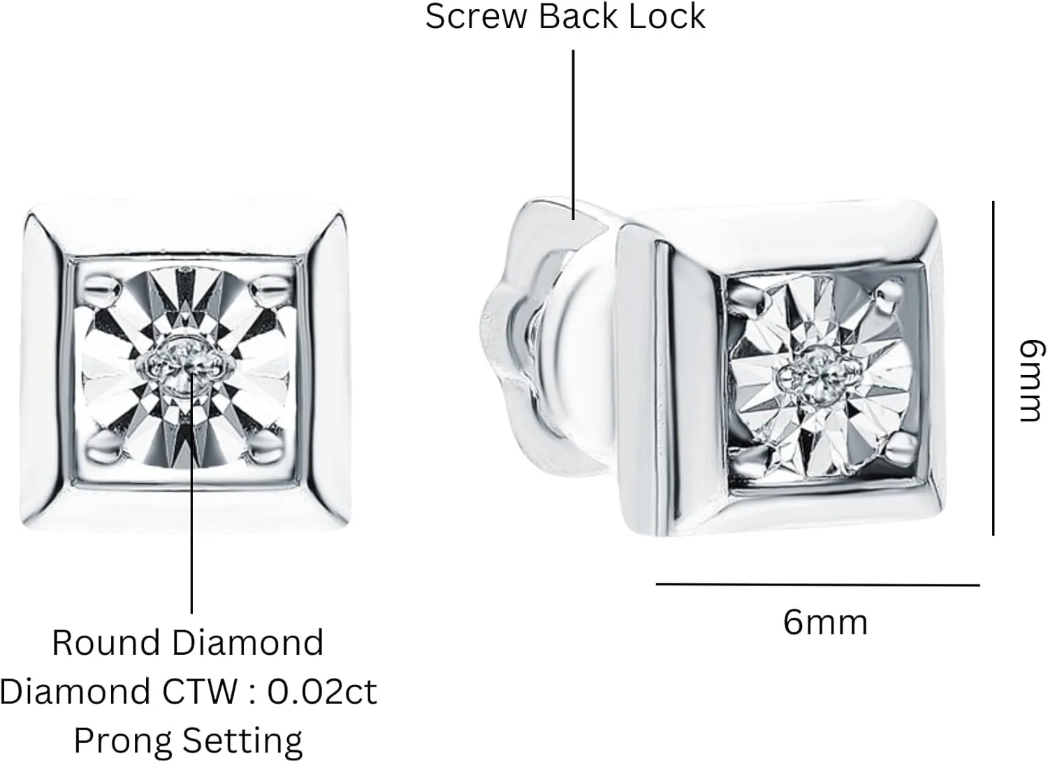 Princess Shape Diamond (0.04ct) Stud Earring, Square Frame Earring, 14K White Gold Studs, Dainty Minimalist Stud, Gift For Women