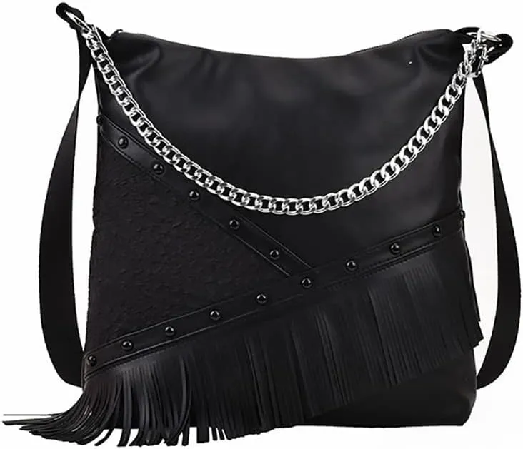 PU Leather Vintage Tassel HandbagsFringe Tote Studded Handle Purse for WomenHobo Crossbody Bag Messenger Shoulder Satchel