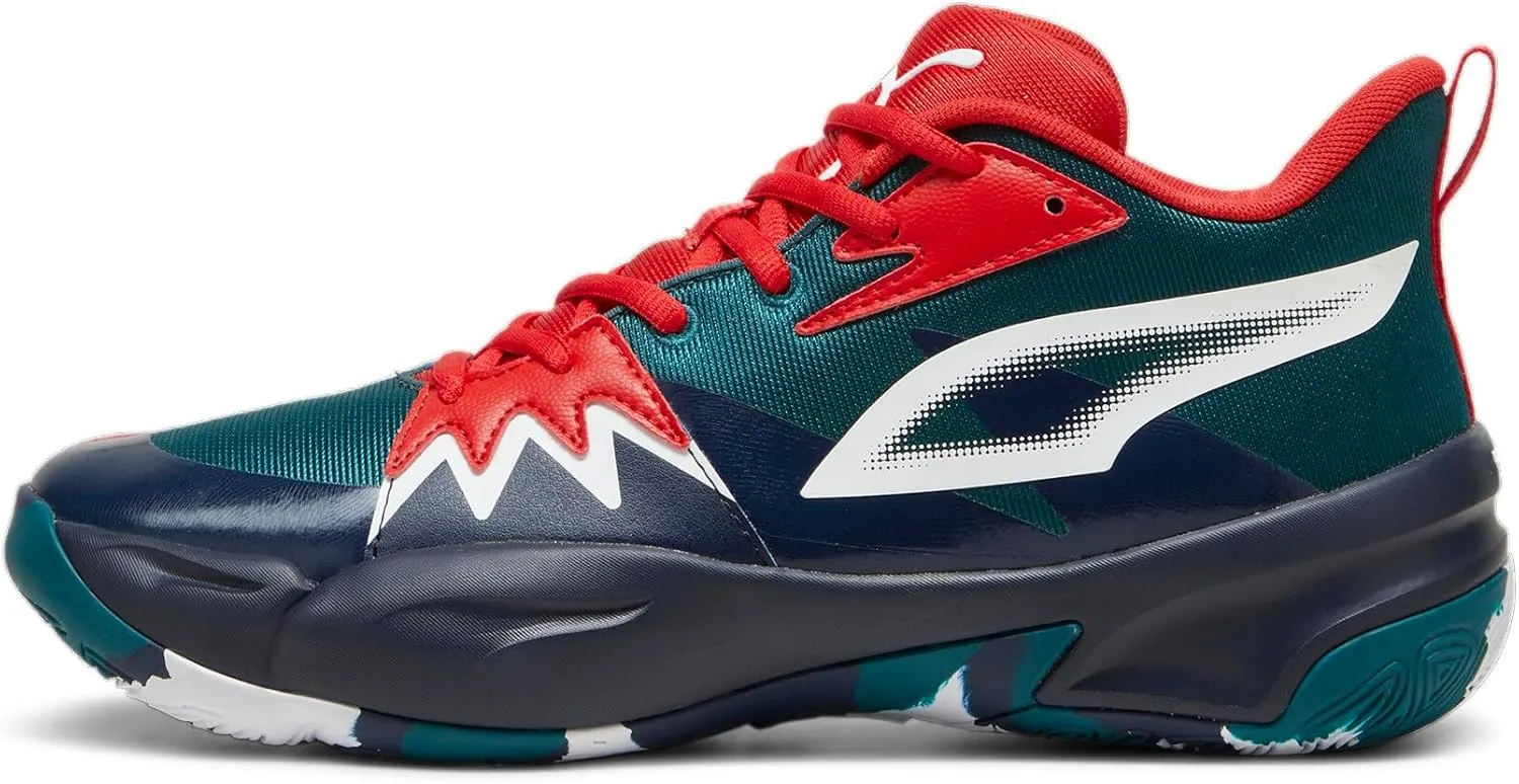 PUMA Men's Genetics Basketball Shoes, Black-for All Time Red, 14