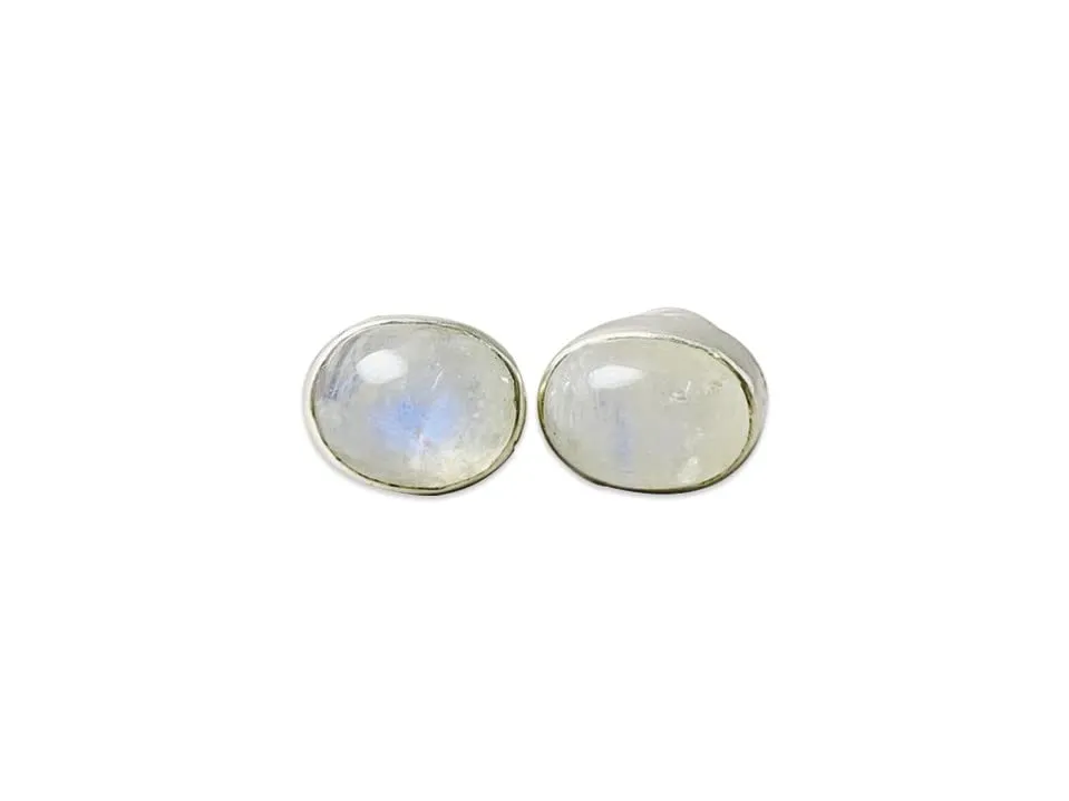 Rainbow Moonstone Oval Stud Earrings 925 Sterling Silver Handmade Small Studs Unique Moonstone Jewelry Gift for Women Minimalist Earrings