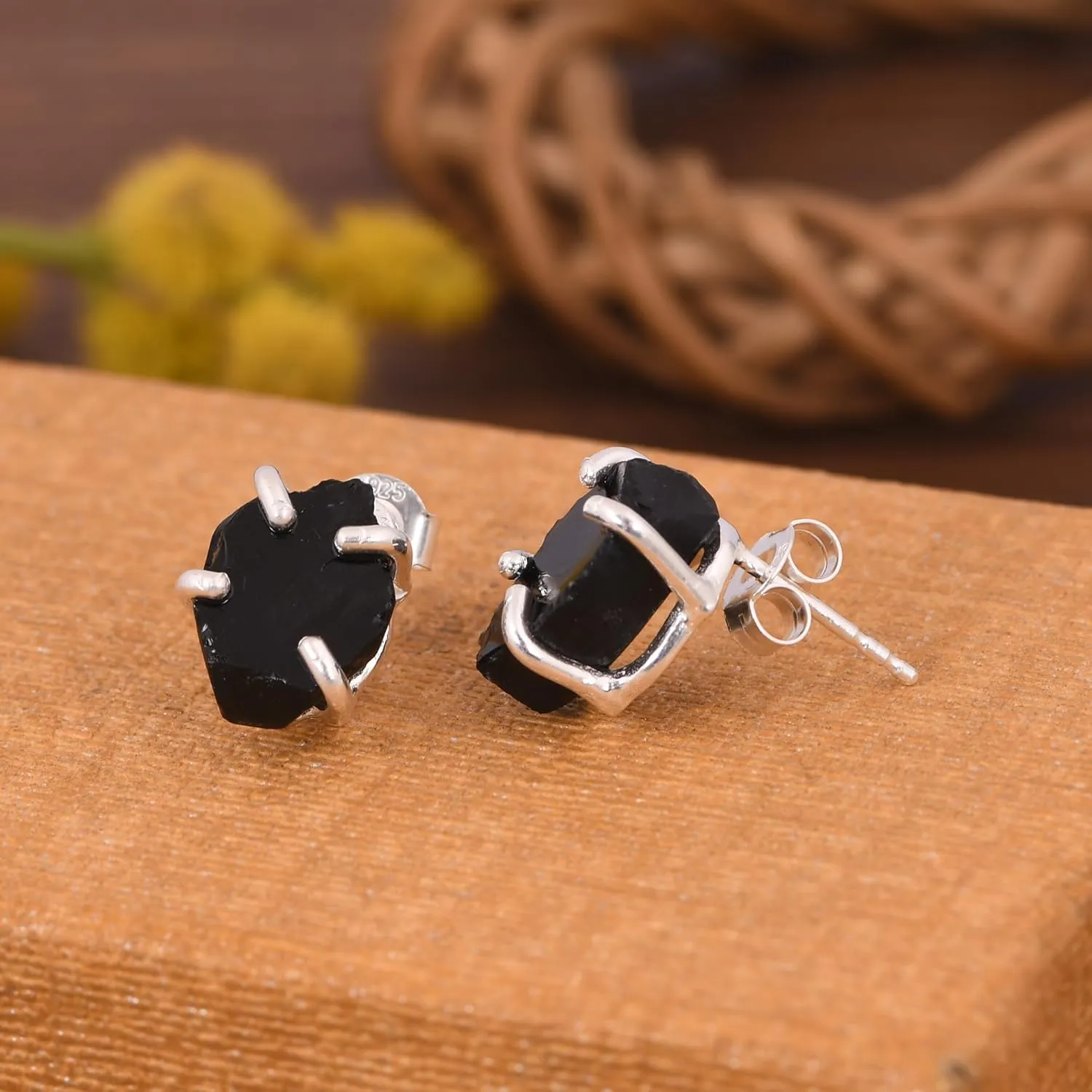 Raw Gemstone Herkimer Diamond Stud Earrings, 925 Sterling Silver Minimalist Jewelry Women Gift for Her