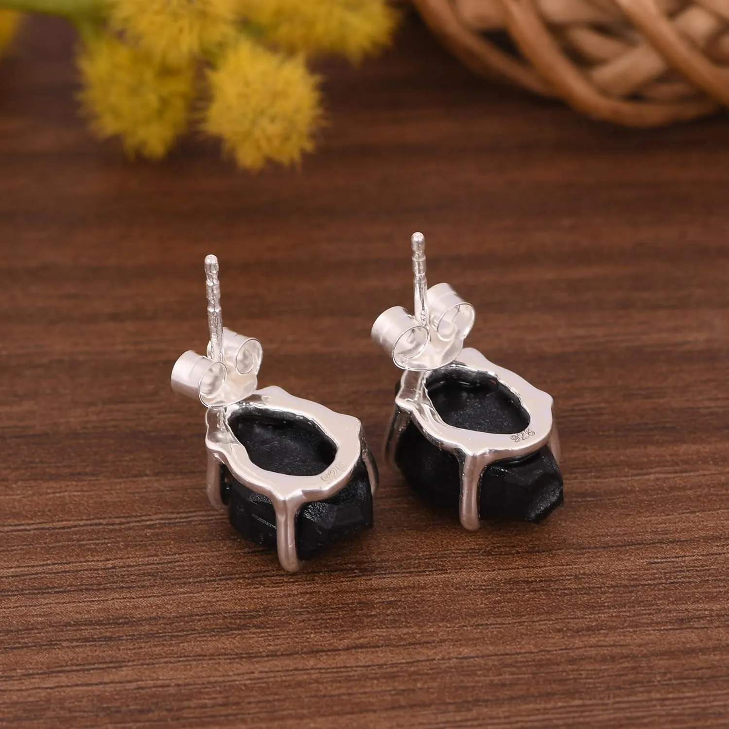 Raw Gemstone Herkimer Diamond Stud Earrings, 925 Sterling Silver Minimalist Jewelry Women Gift for Her