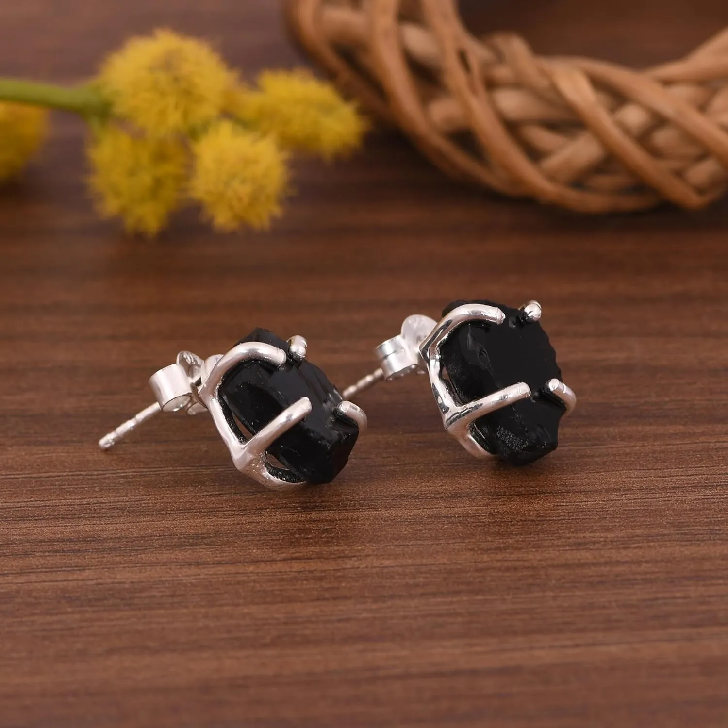 Raw Gemstone Herkimer Diamond Stud Earrings, 925 Sterling Silver Minimalist Jewelry Women Gift for Her