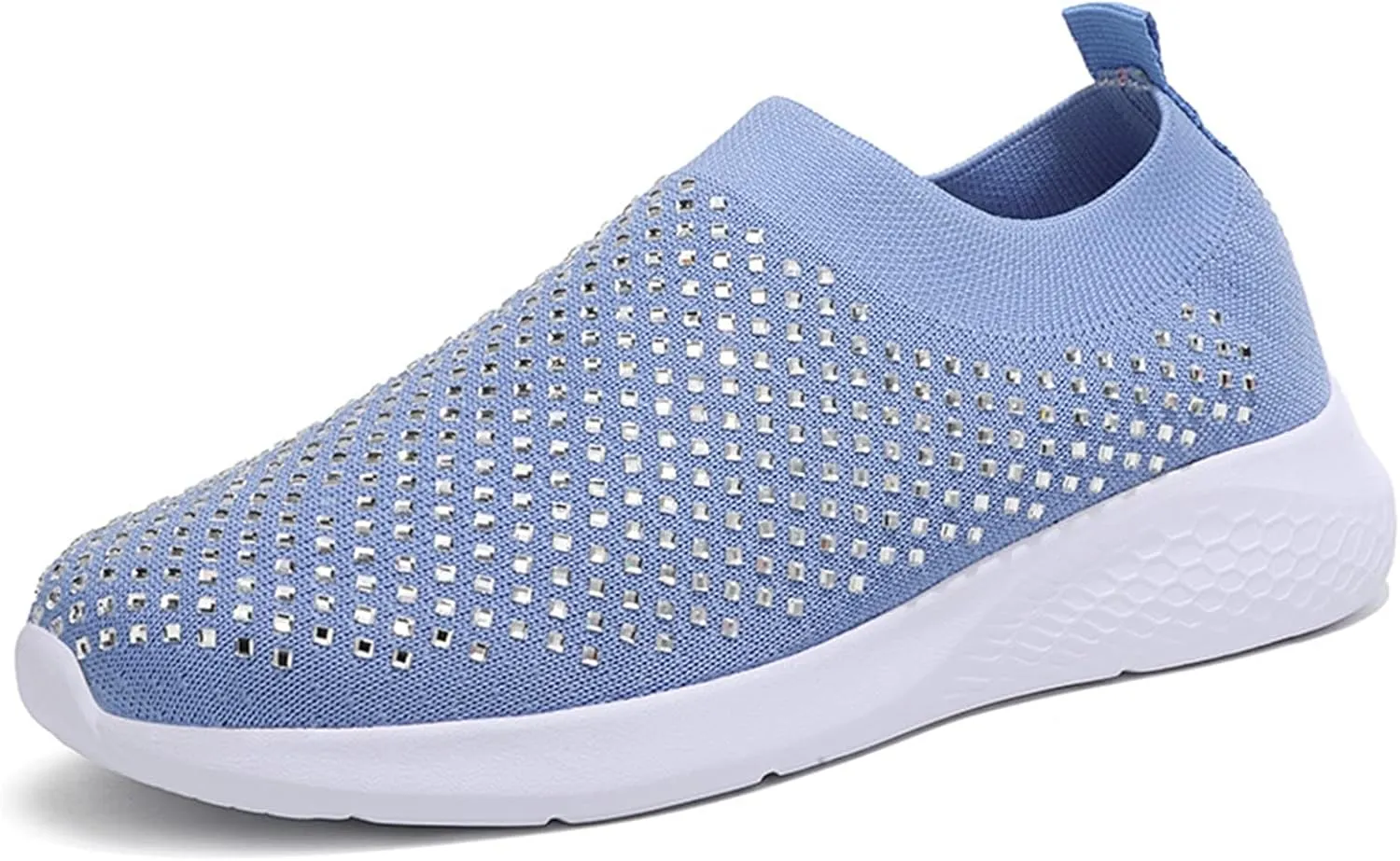 Rhinestone Sneaker Ladies Slip on Mesh Running Shoes Women's Ballroom Jazz Latin Dance Socks Sneakers Lightweight Breathable Fitness Walking Shoes