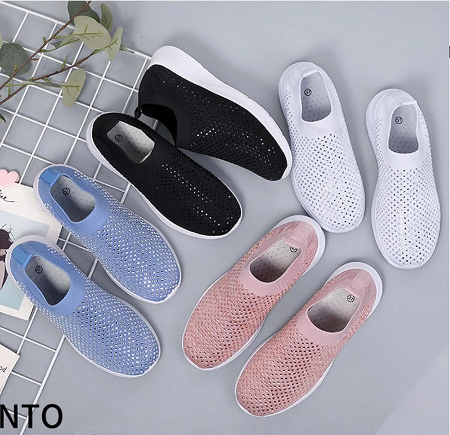 Rhinestone Sneaker Ladies Slip on Mesh Running Shoes Women's Ballroom Jazz Latin Dance Socks Sneakers Lightweight Breathable Fitness Walking Shoes