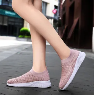 Rhinestone Sneaker Ladies Slip on Mesh Running Shoes Women's Ballroom Jazz Latin Dance Socks Sneakers Lightweight Breathable Fitness Walking Shoes