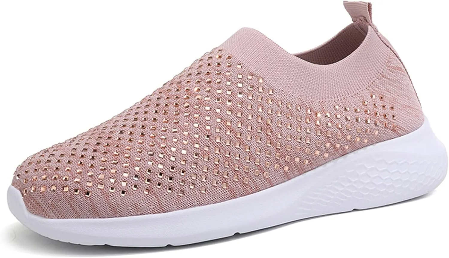 Rhinestone Sneaker Ladies Slip on Mesh Running Shoes Women's Ballroom Jazz Latin Dance Socks Sneakers Lightweight Breathable Fitness Walking Shoes