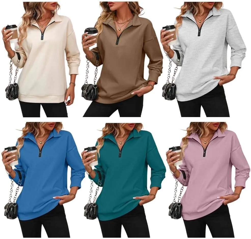 RJDJ Baweilder Womens Zip-Up Dropped Shoulder Sweatshirt, Baweilder Zip up Sweatshirt Women, Half Zip Long Sleeves