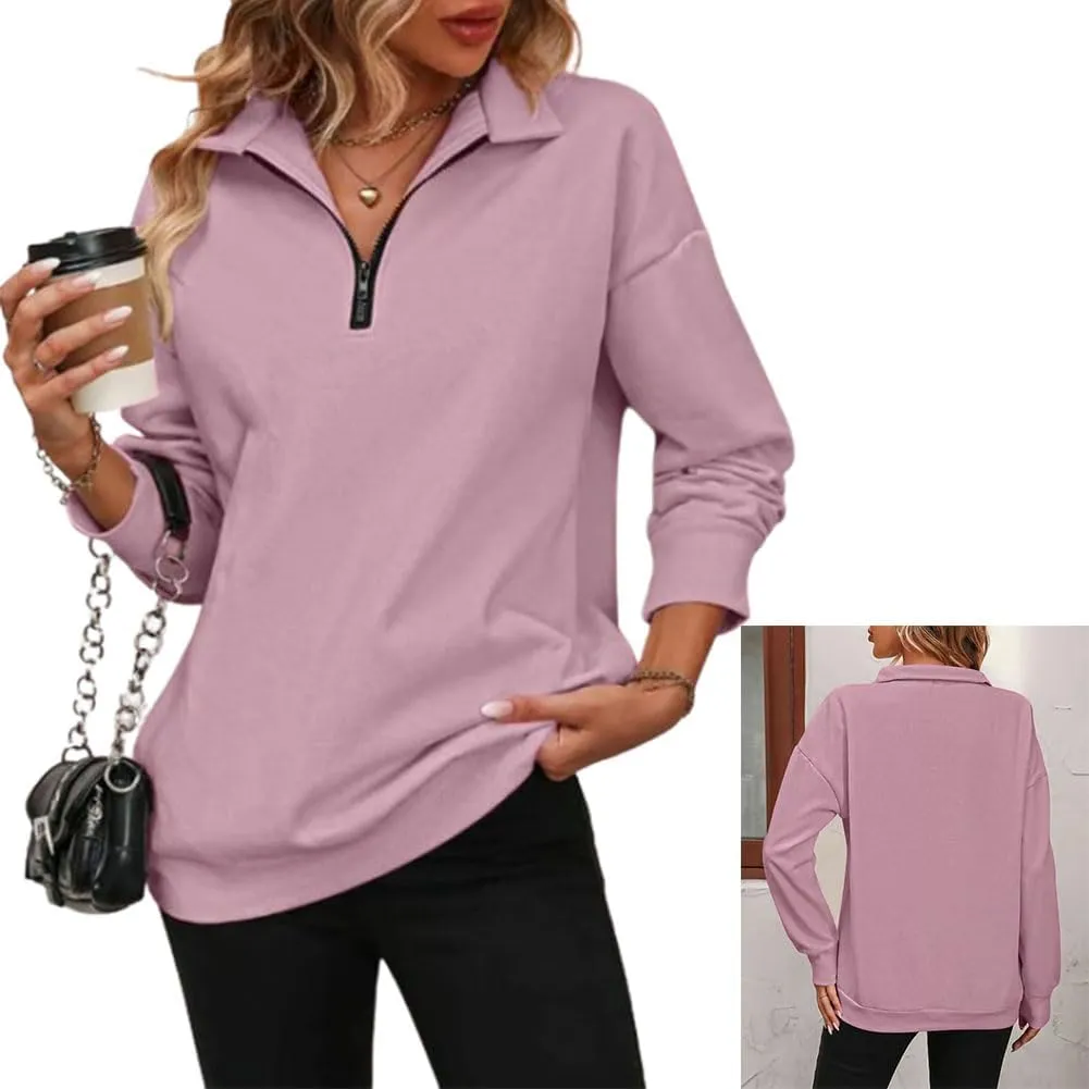 RJDJ Baweilder Womens Zip-Up Dropped Shoulder Sweatshirt, Baweilder Zip up Sweatshirt Women, Half Zip Long Sleeves