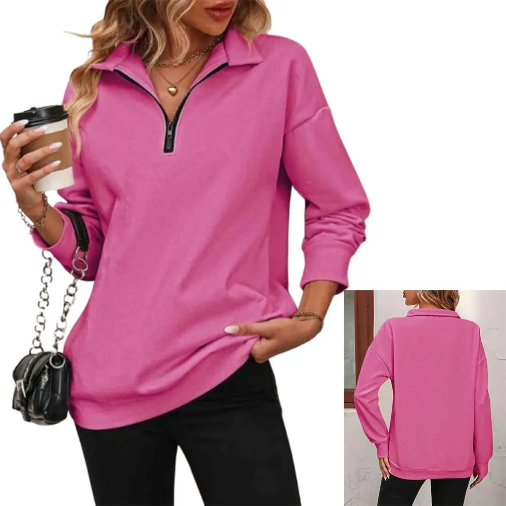 RJDJ Baweilder Womens Zip-Up Dropped Shoulder Sweatshirt, Baweilder Zip up Sweatshirt Women, Half Zip Long Sleeves
