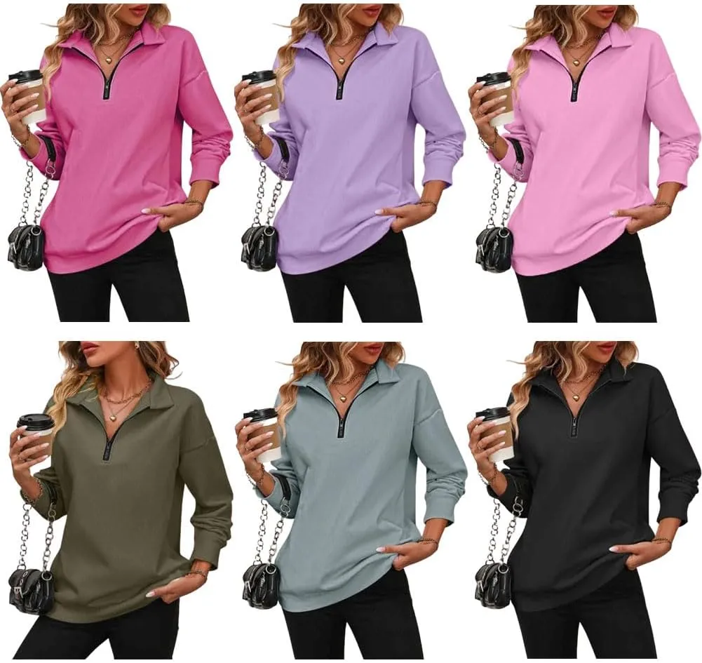 RJDJ Baweilder Womens Zip-Up Dropped Shoulder Sweatshirt, Baweilder Zip up Sweatshirt Women, Half Zip Long Sleeves