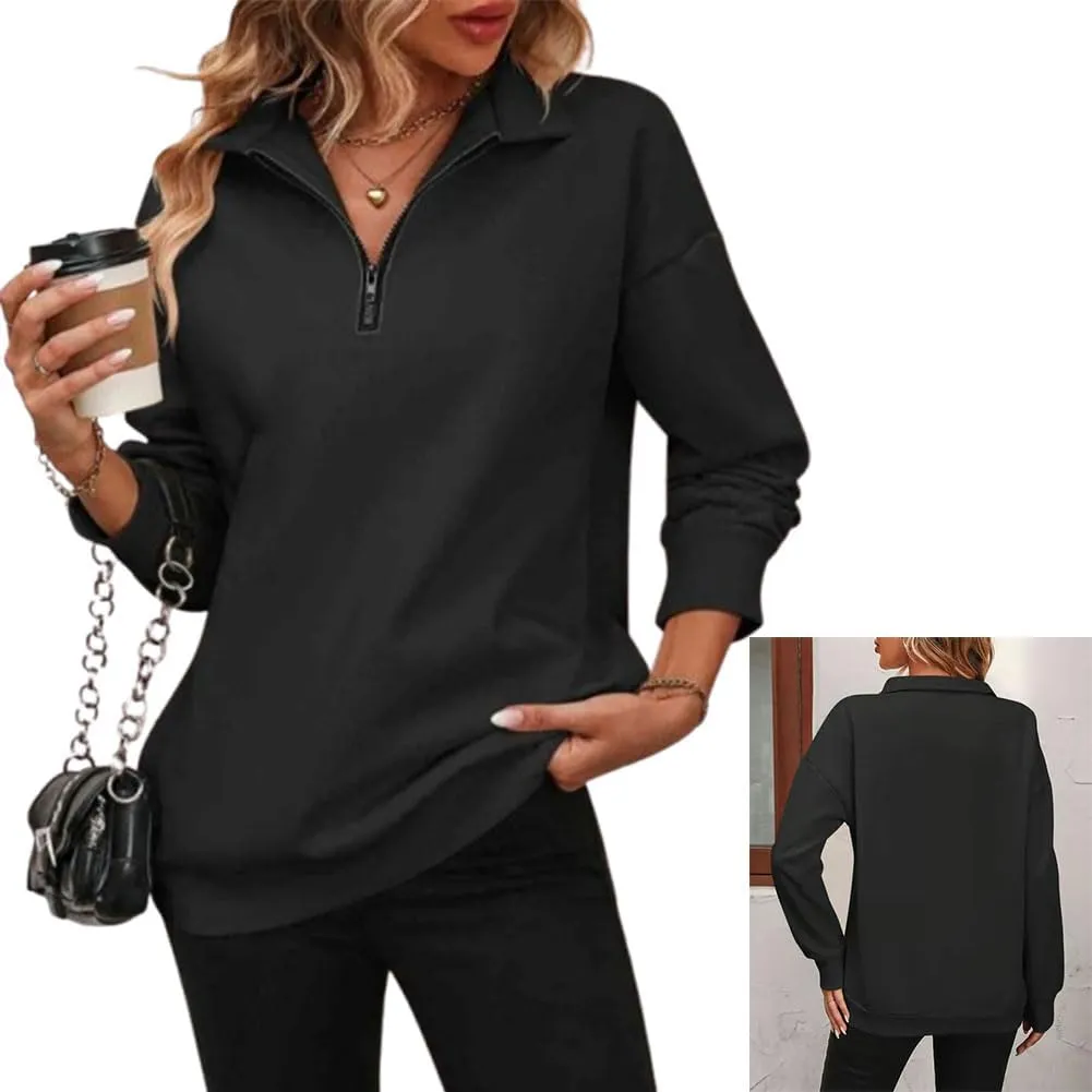 RJDJ Baweilder Womens Zip-Up Dropped Shoulder Sweatshirt, Baweilder Zip up Sweatshirt Women, Half Zip Long Sleeves