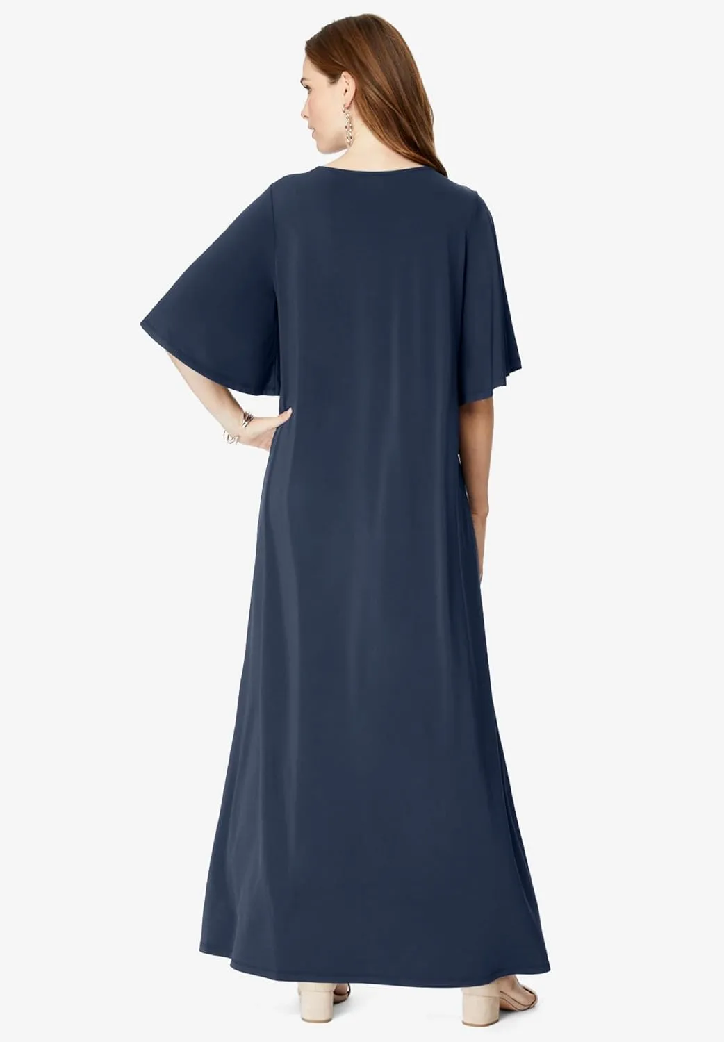 Roaman's Women's Plus Size Keyhole Hi-Low Midi Dress