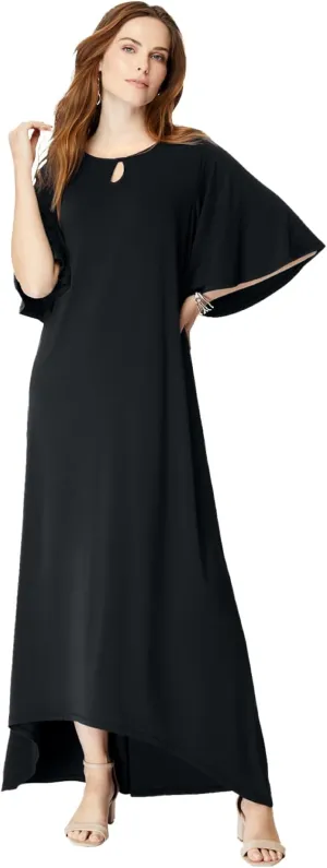 Roaman's Women's Plus Size Keyhole Hi-Low Midi Dress