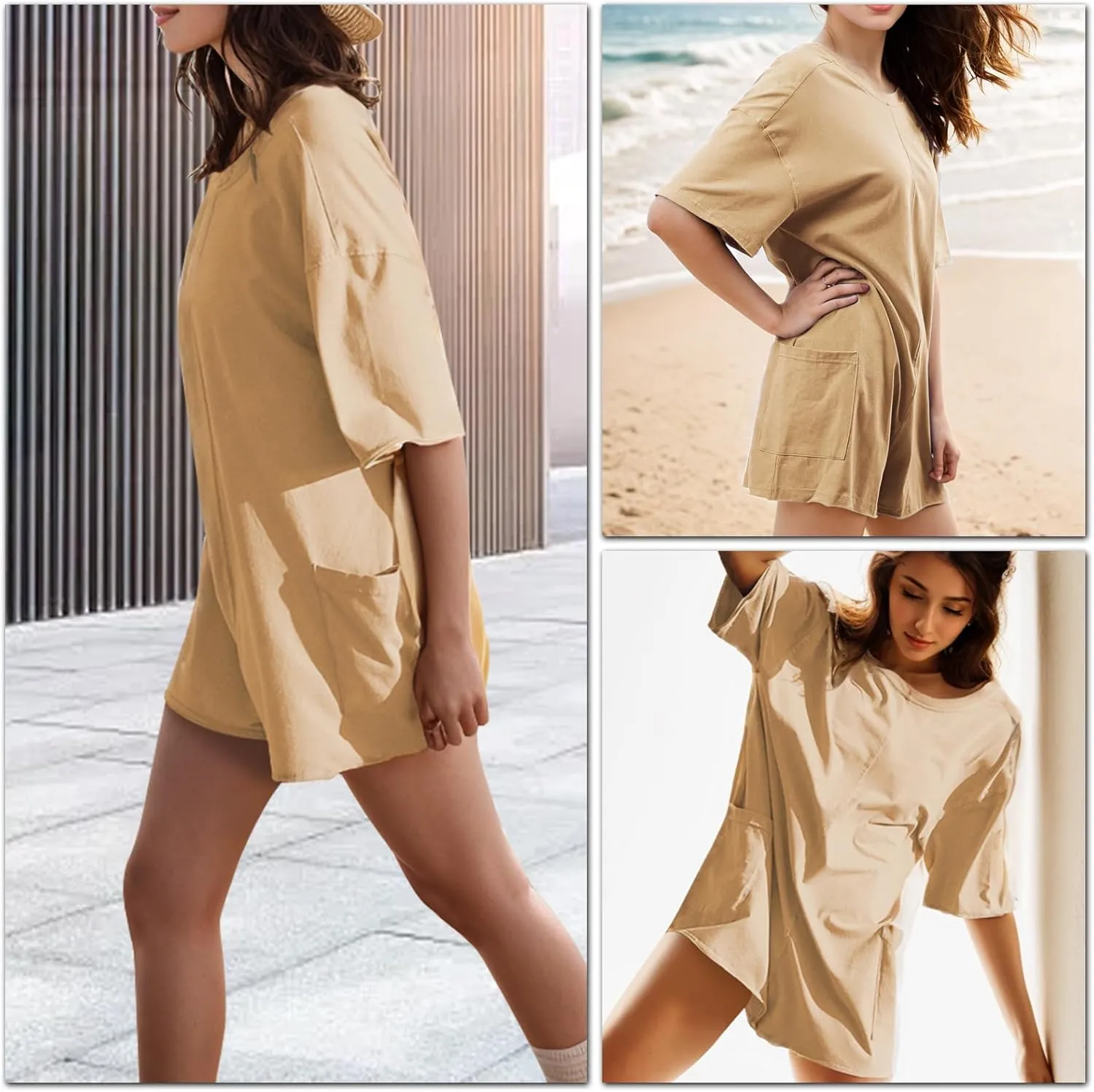 Rompers for Women Loose Hot Shot Tee Romper Casual Athletic Workout Jumpsuit Trendy Outfits with Pockets