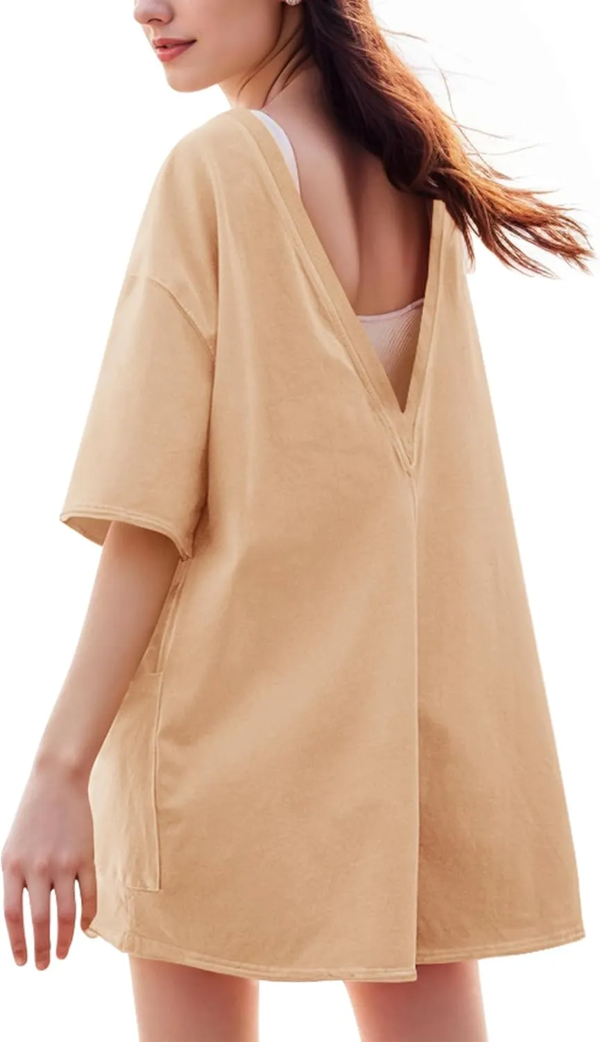 Rompers for Women Loose Hot Shot Tee Romper Casual Athletic Workout Jumpsuit Trendy Outfits with Pockets