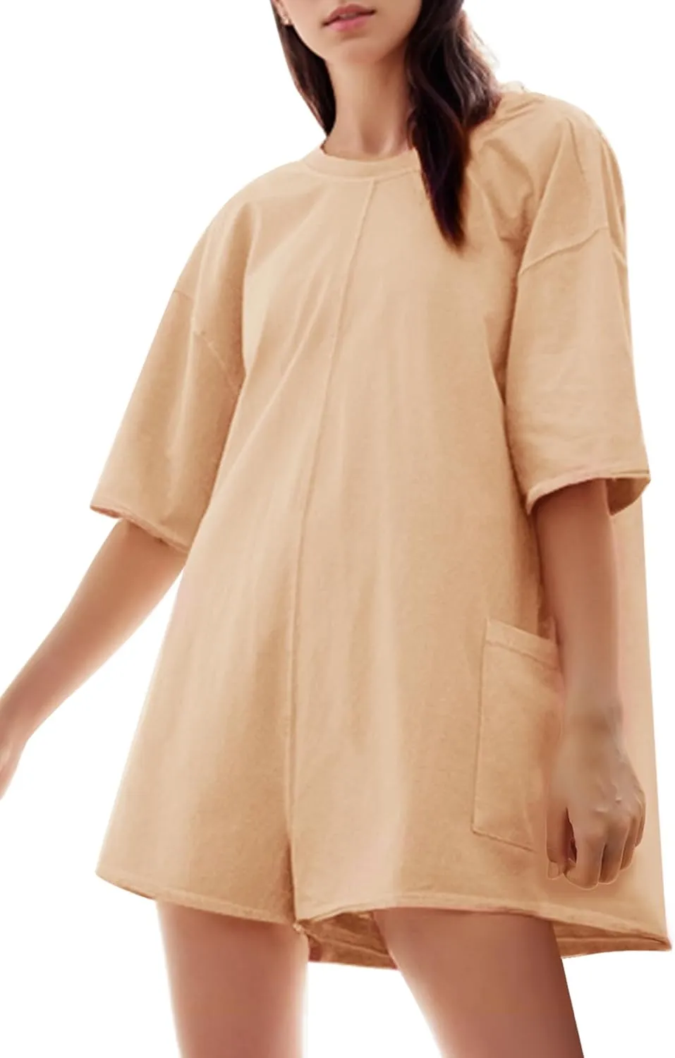 Rompers for Women Loose Hot Shot Tee Romper Casual Athletic Workout Jumpsuit Trendy Outfits with Pockets