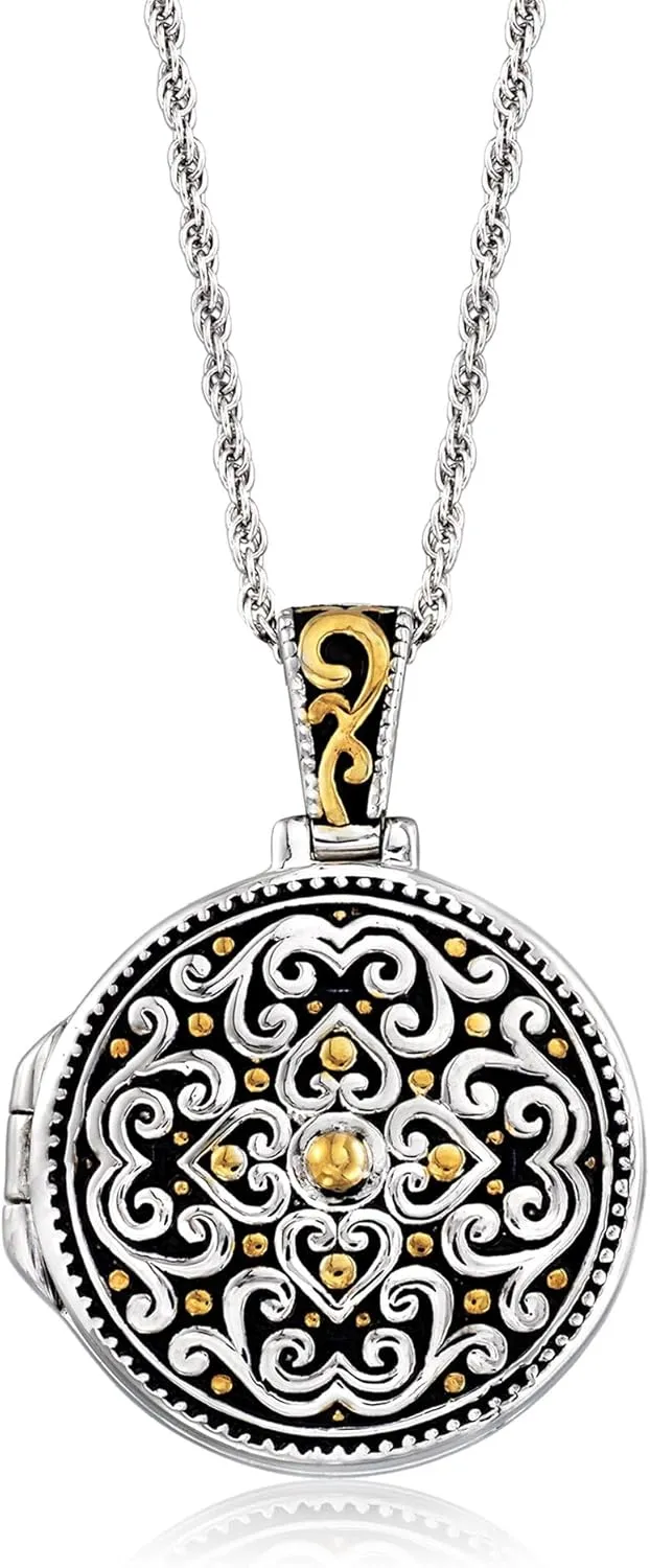 Ross-Simons Two-Tone Sterling Silver Bali-Style Locket Necklace. 18 inches