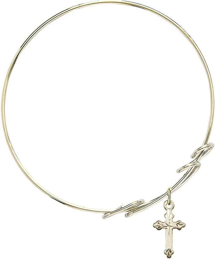 Round Double Loop Bangle Bracelet w/Cross in Gold-Filled