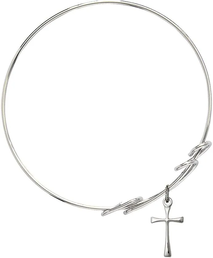 Round Double Loop Bangle Bracelet w/Maltese Cross in Sterling Silver