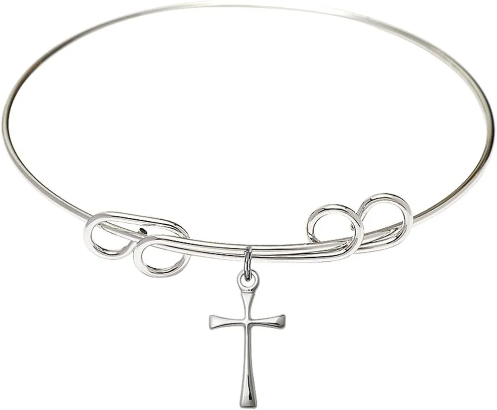 Round Double Loop Bangle Bracelet w/Maltese Cross in Sterling Silver