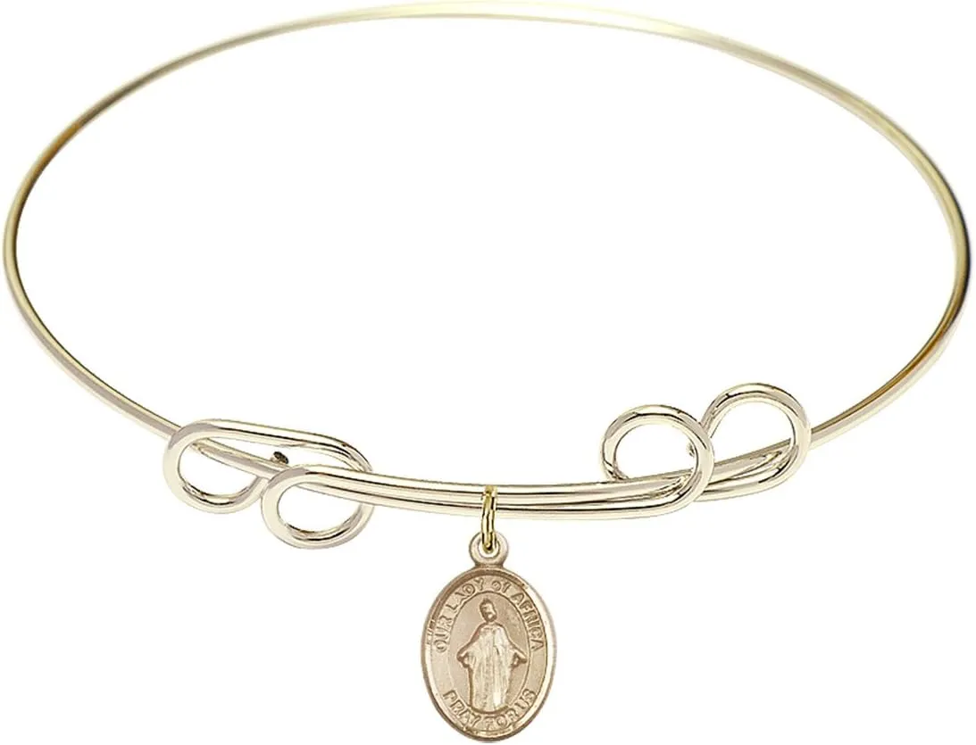 Round Double Loop Bangle Bracelet w/Our Lady of Africa in Gold-Filled