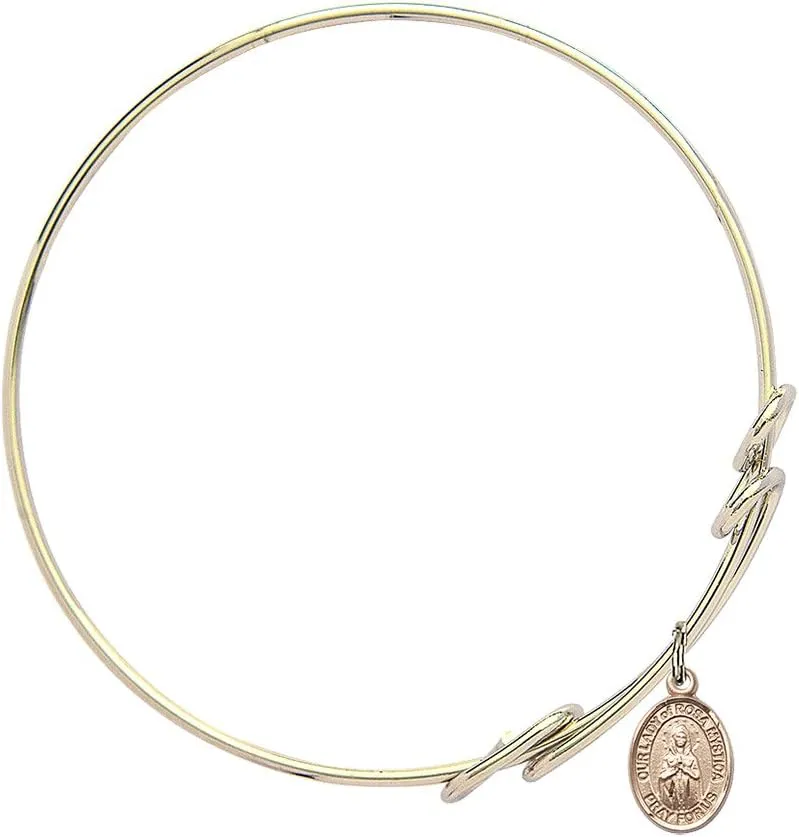 Round Double Loop Bangle Bracelet w/Our Lady of Rosa Mystica in Gold-Filled