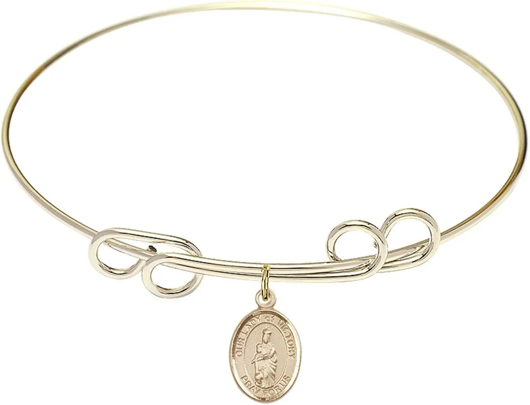 Round Double Loop Bangle Bracelet w/Our Lady of Victory in Gold-Filled