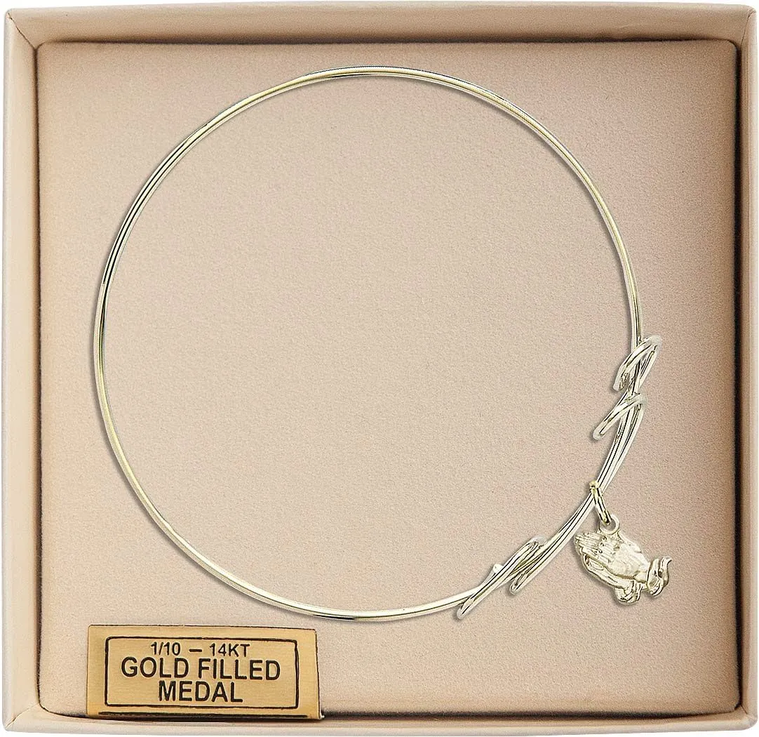 Round Double Loop Bangle Bracelet w/Praying Hands in Gold-Filled