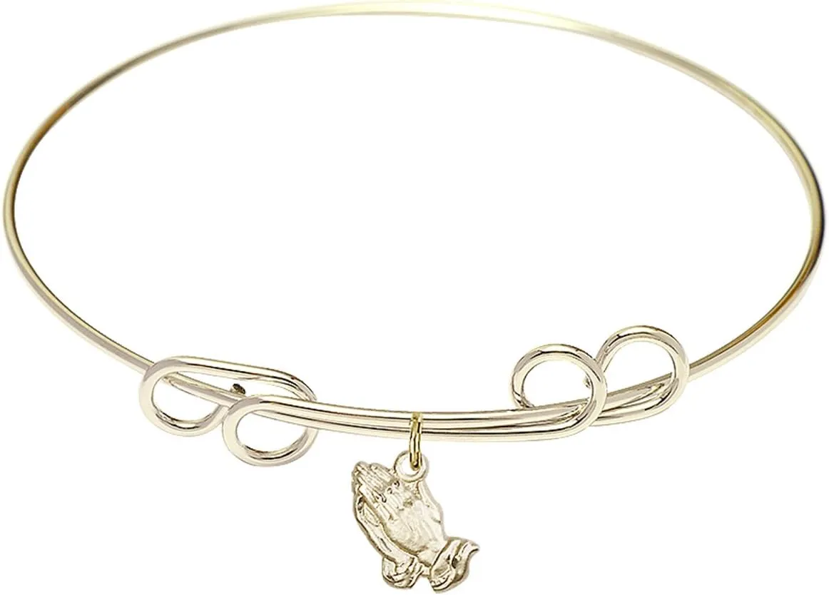 Round Double Loop Bangle Bracelet w/Praying Hands in Gold-Filled