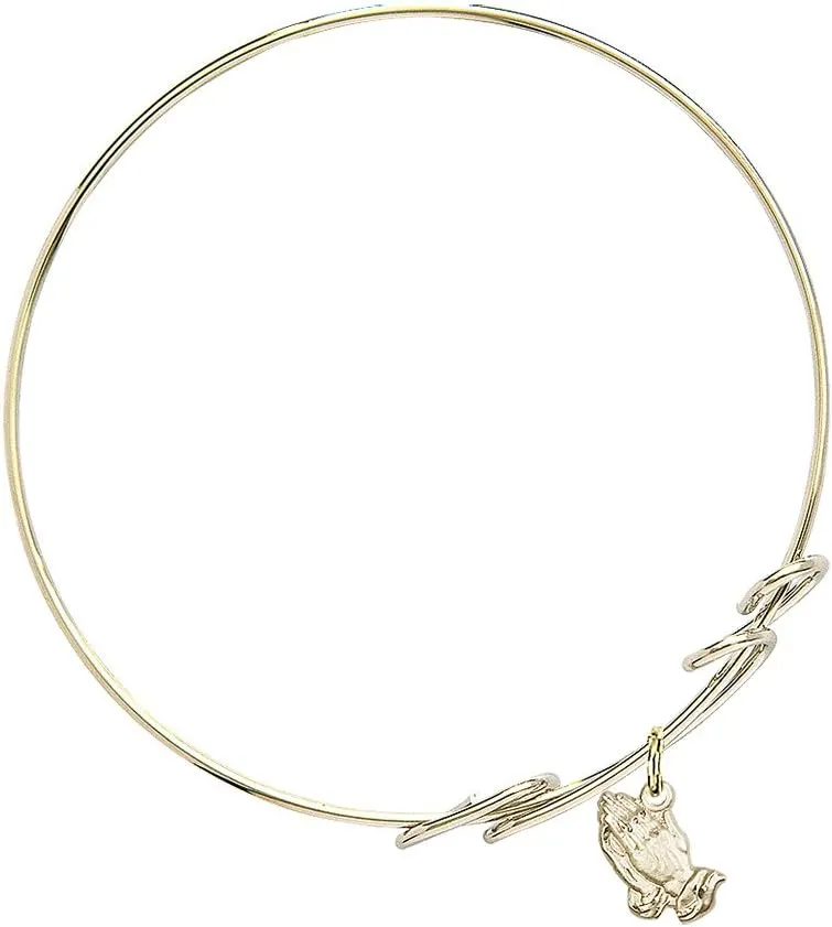 Round Double Loop Bangle Bracelet w/Praying Hands in Gold-Filled