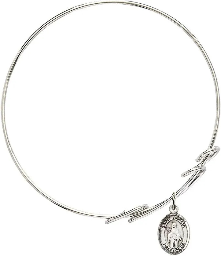 Round Double Loop Bangle Bracelet w/St. Amelia in Sterling Silver