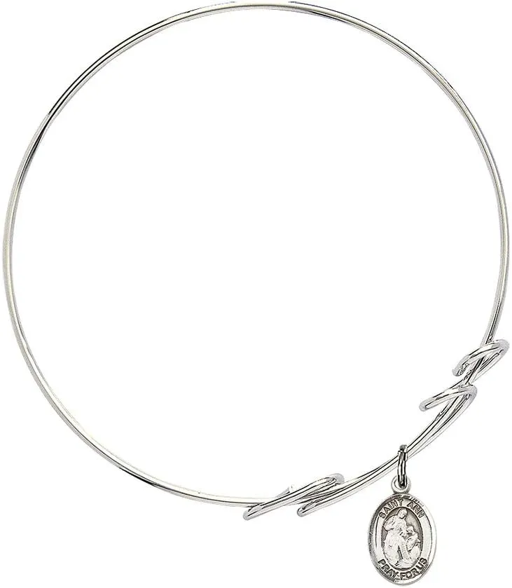 Round Double Loop Bangle Bracelet w/St. Ann in Sterling Silver