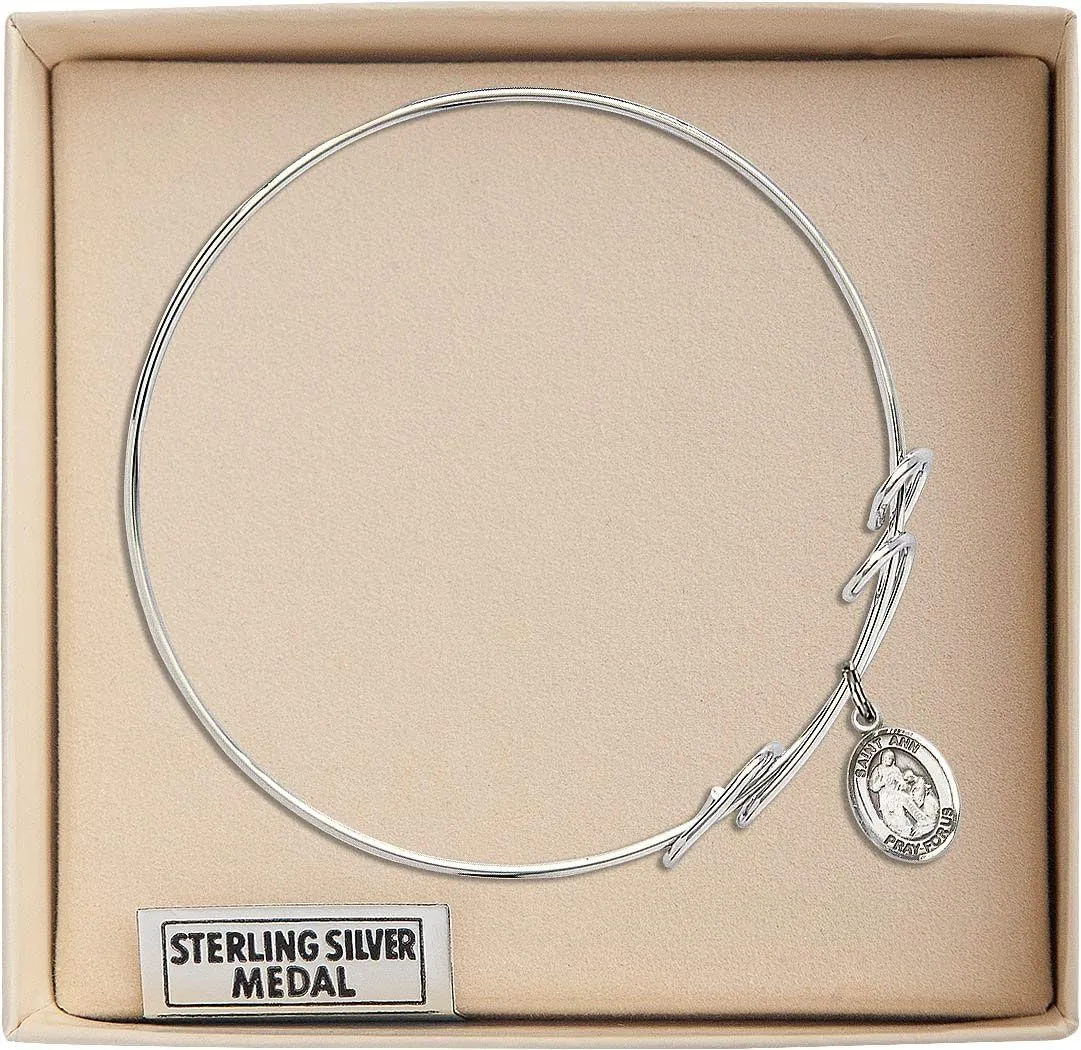 Round Double Loop Bangle Bracelet w/St. Ann in Sterling Silver