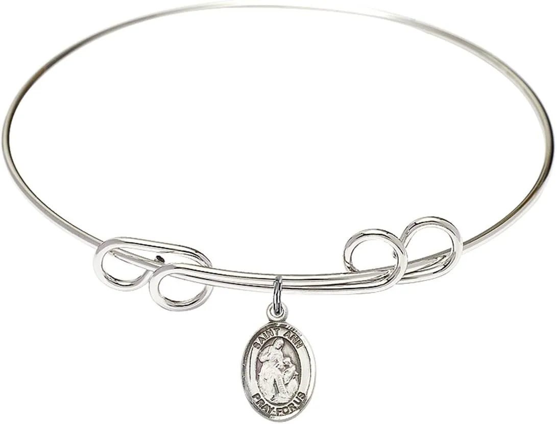 Round Double Loop Bangle Bracelet w/St. Ann in Sterling Silver