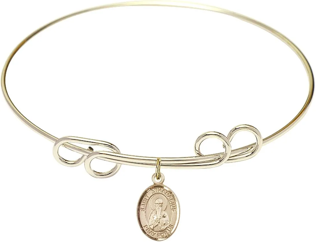 Round Double Loop Bangle Bracelet w/St. Athanasius in Gold-Filled