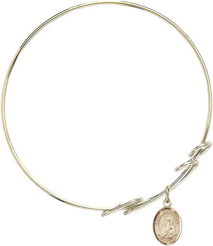 Round Double Loop Bangle Bracelet w/St. Athanasius in Gold-Filled