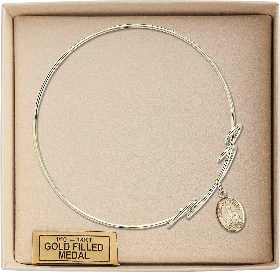 Round Double Loop Bangle Bracelet w/St. Athanasius in Gold-Filled