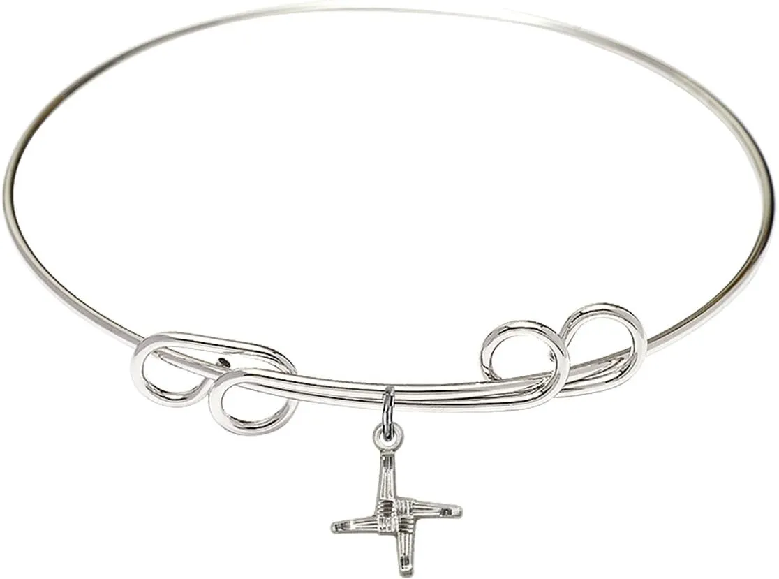 Round Double Loop Bangle Bracelet w/St. Brigid Cross in Sterling Silver