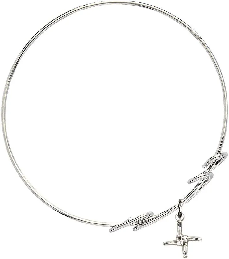 Round Double Loop Bangle Bracelet w/St. Brigid Cross in Sterling Silver