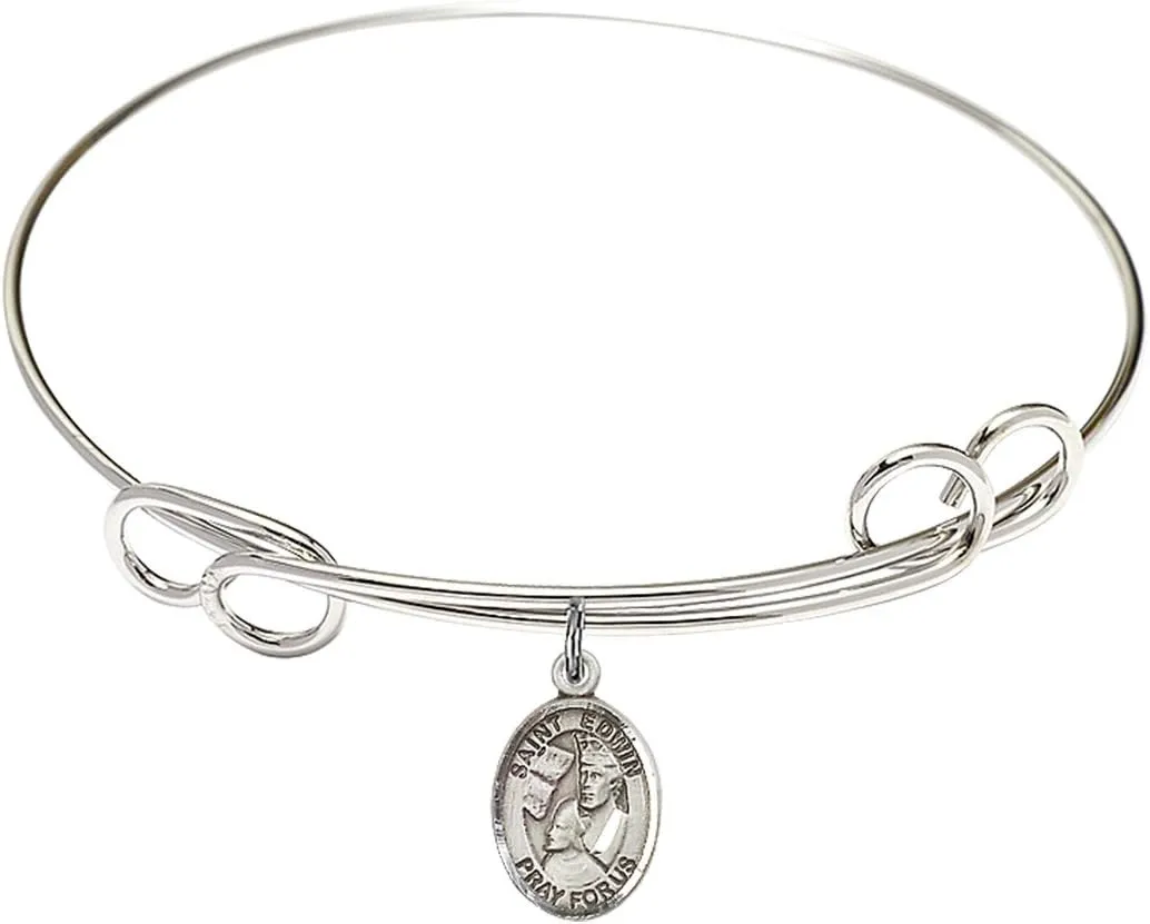 Round Double Loop Bangle Bracelet w/St. Edwin in Sterling Silver