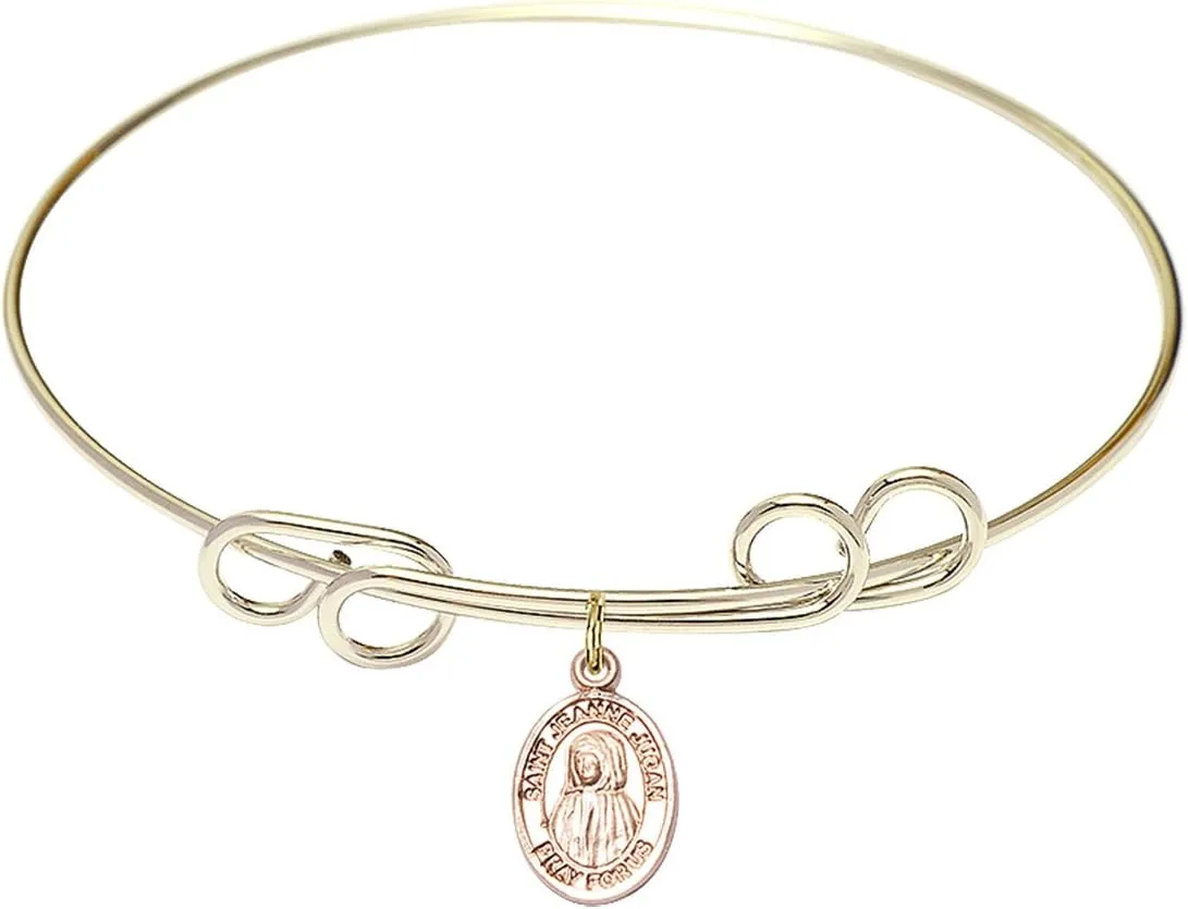 Round Double Loop Bangle Bracelet w/St. Jeanne Jugan in Gold-Filled