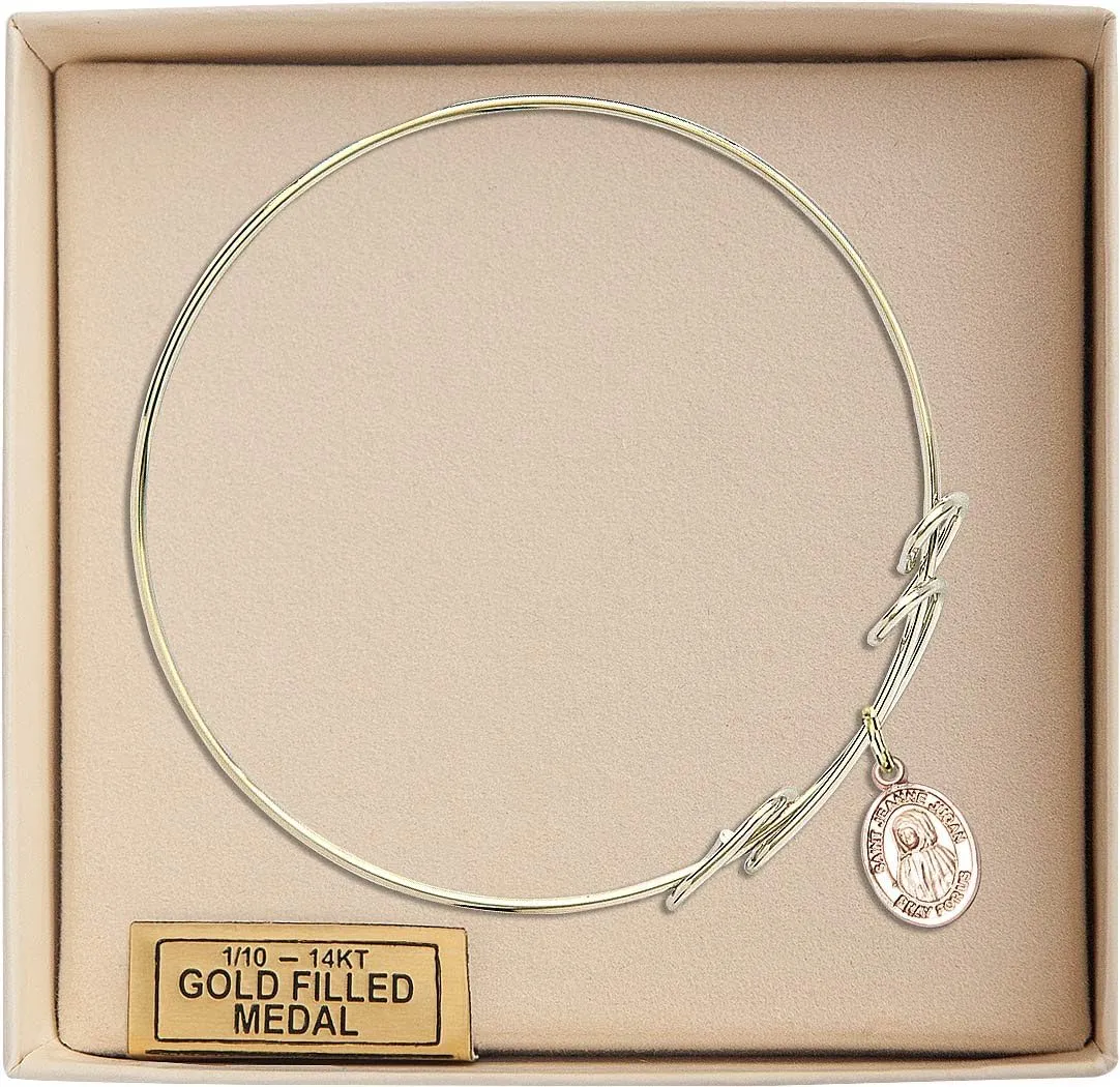 Round Double Loop Bangle Bracelet w/St. Jeanne Jugan in Gold-Filled