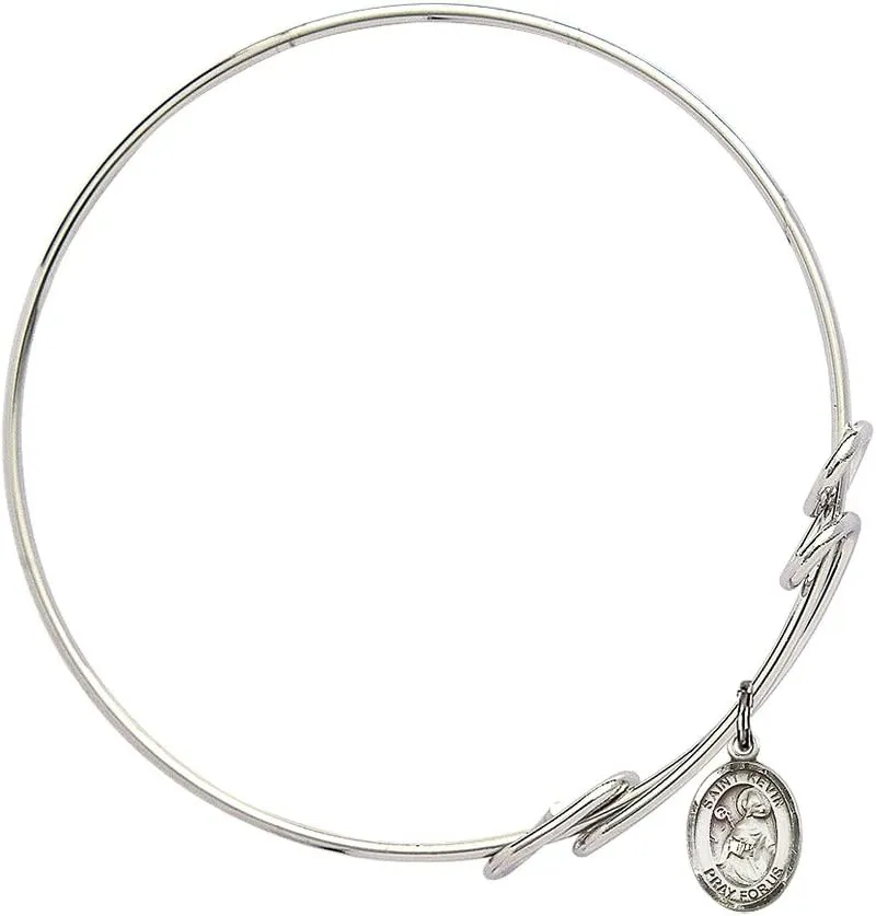 Round Double Loop Bangle Bracelet w/St. Kevin in Sterling Silver