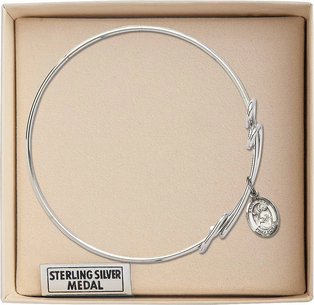 Round Double Loop Bangle Bracelet w/St. Kevin in Sterling Silver