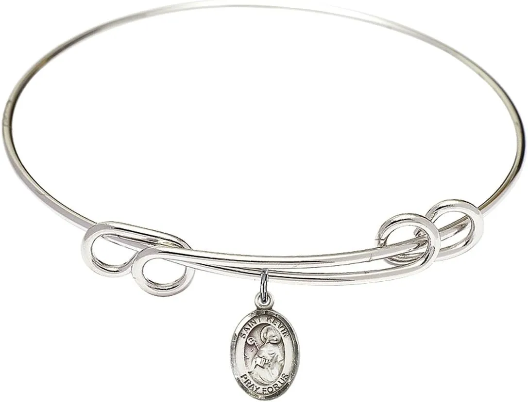 Round Double Loop Bangle Bracelet w/St. Kevin in Sterling Silver