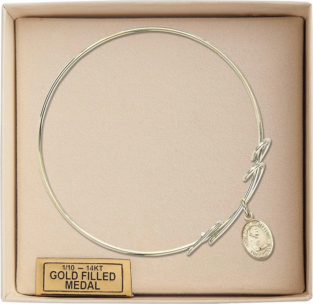 Round Double Loop Bangle Bracelet w/St. Pio of Pietrelcina in Gold-Filled