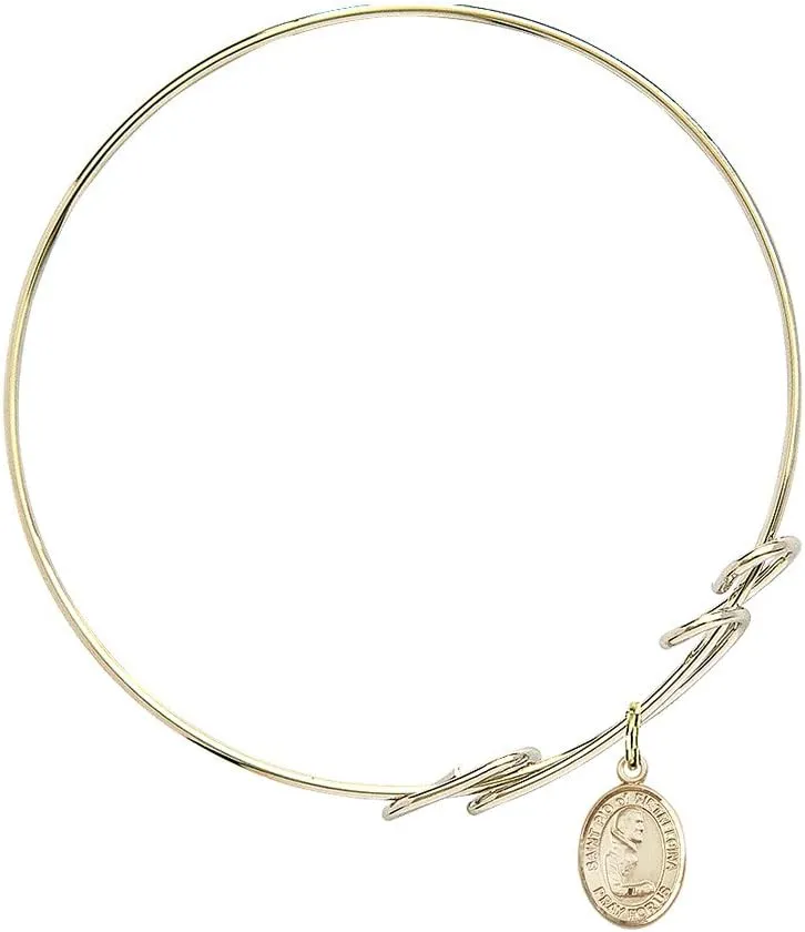 Round Double Loop Bangle Bracelet w/St. Pio of Pietrelcina in Gold-Filled