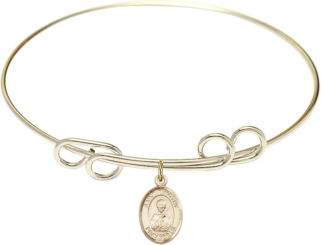 Round Double Loop Bangle Bracelet w/St. Timothy in Gold-Filled